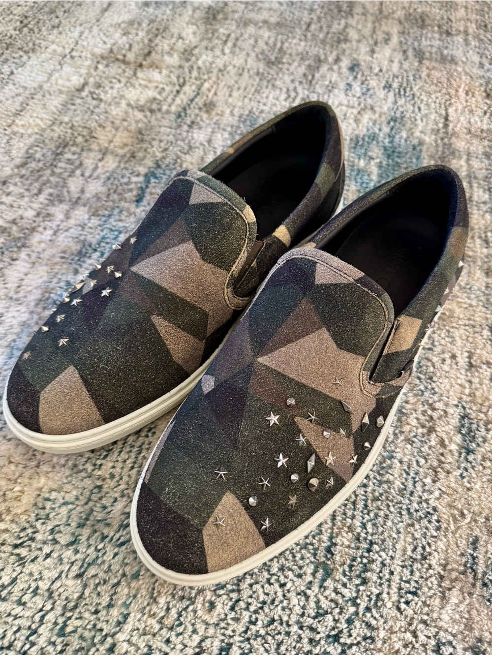 Jimmy Choo Men's Slip-On Studded Geometric Loafers - Black/Olive